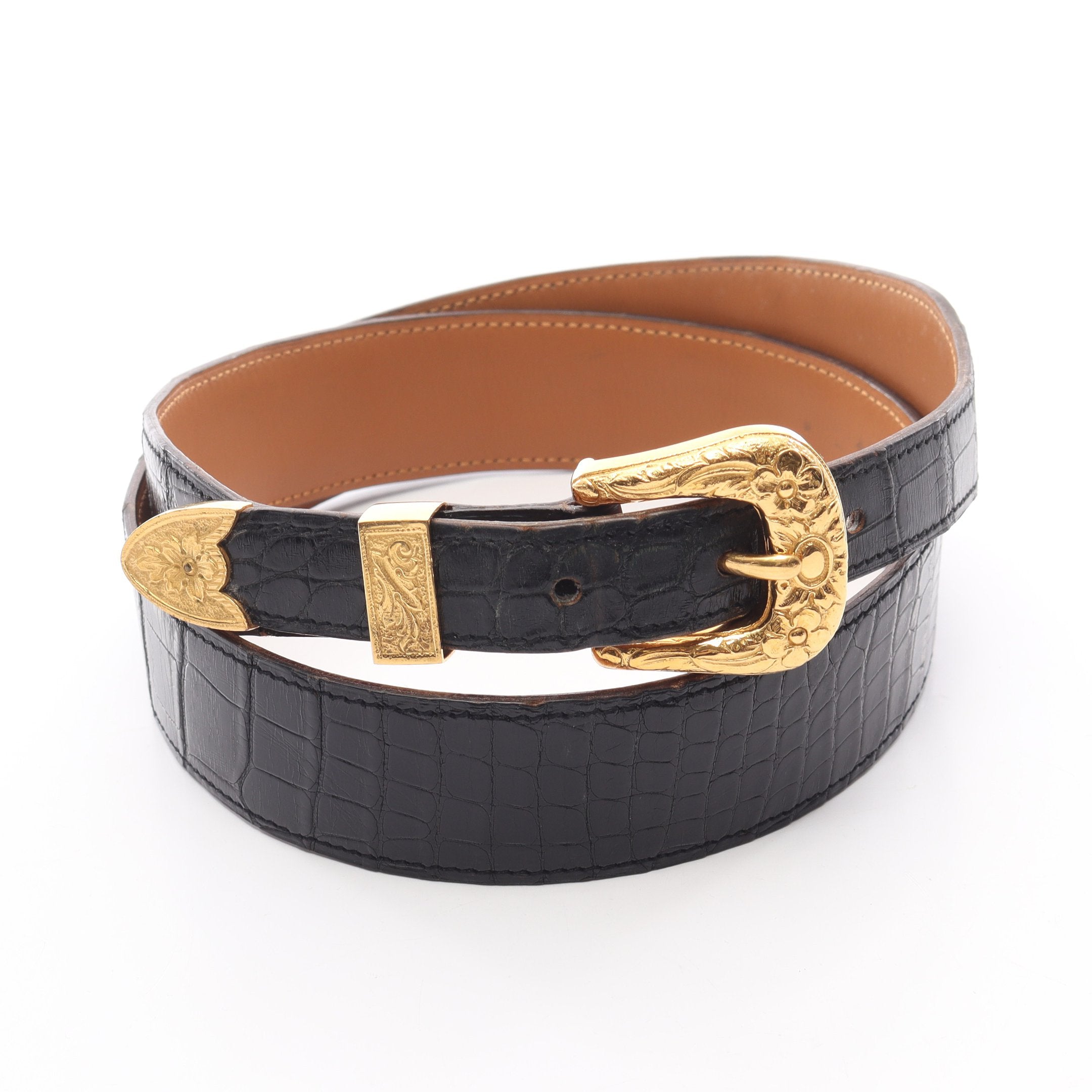 ウエスタン ベルト アリゲーター ブラック ゴールド金具 エルメス – RECLO