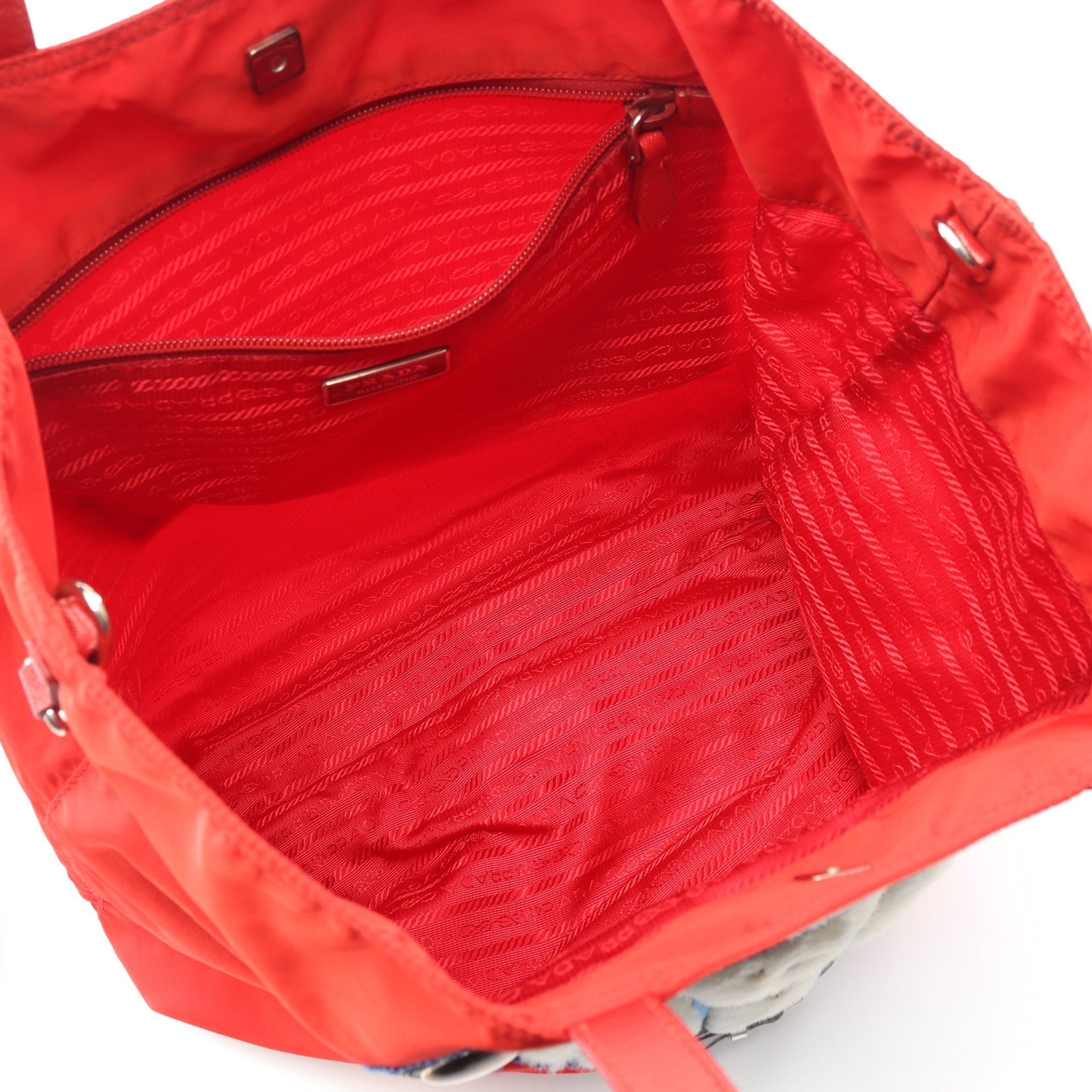 ベア ハンドバッグ ナイロン サフィアーノレザー レッド 北京五輪限定