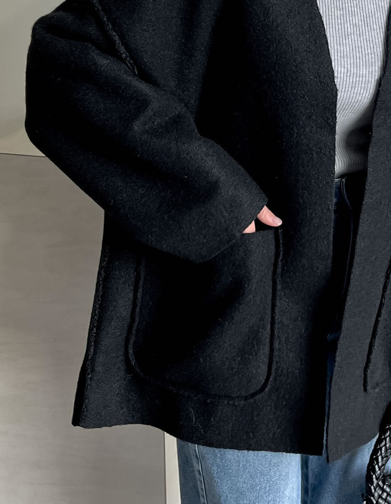 リバーシブルフェイクウールorシープライクボアノーカラーミドルコート