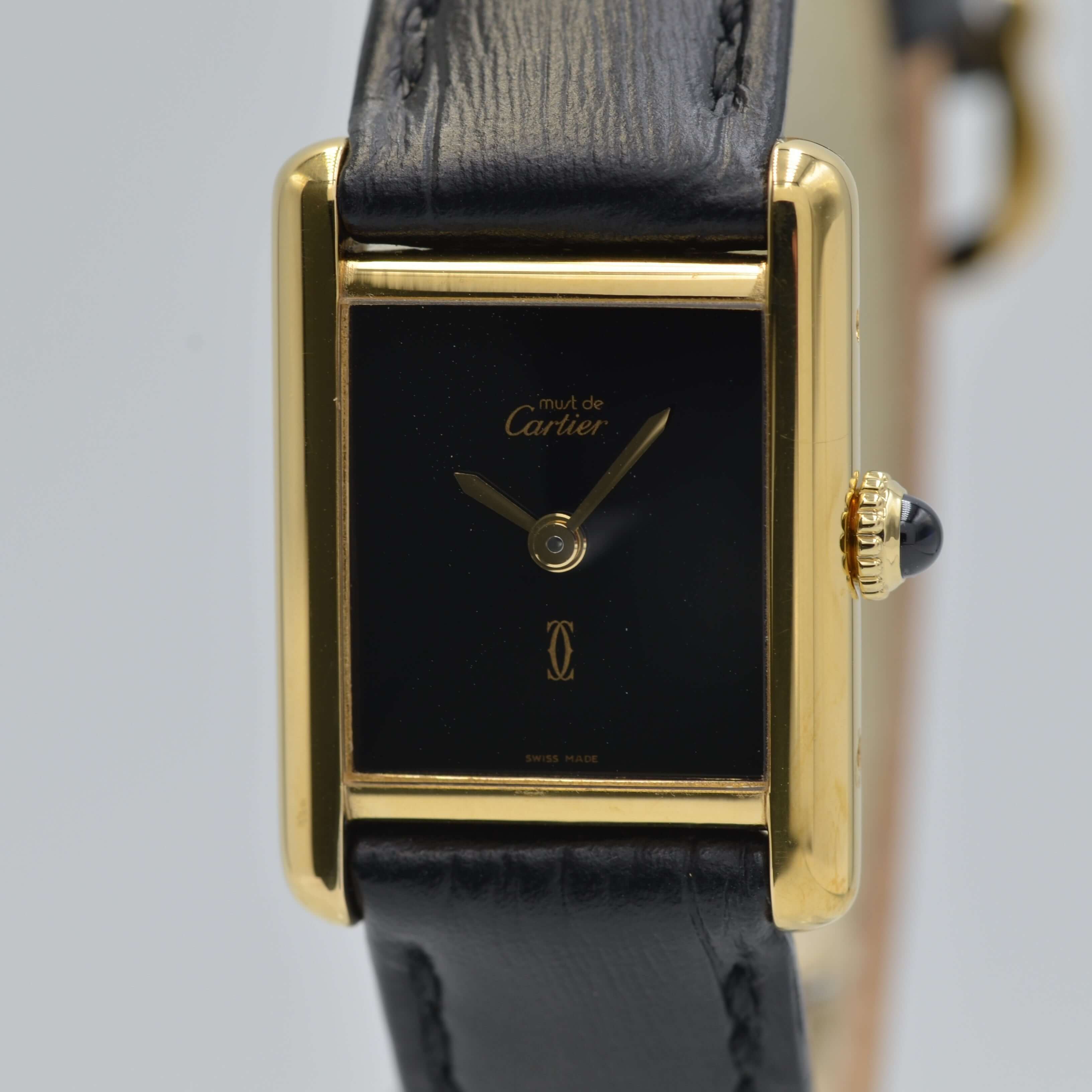 Cartier】カルティエ マストタンク SM 手巻きオニキス 永久保証書付き