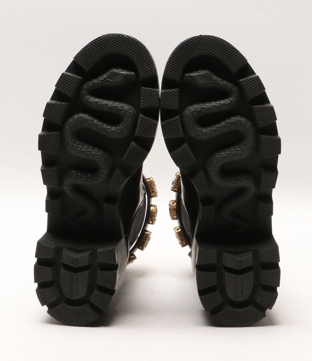 グッチ サイドゴアブーツ クリスタルベルト付 レザー 550036