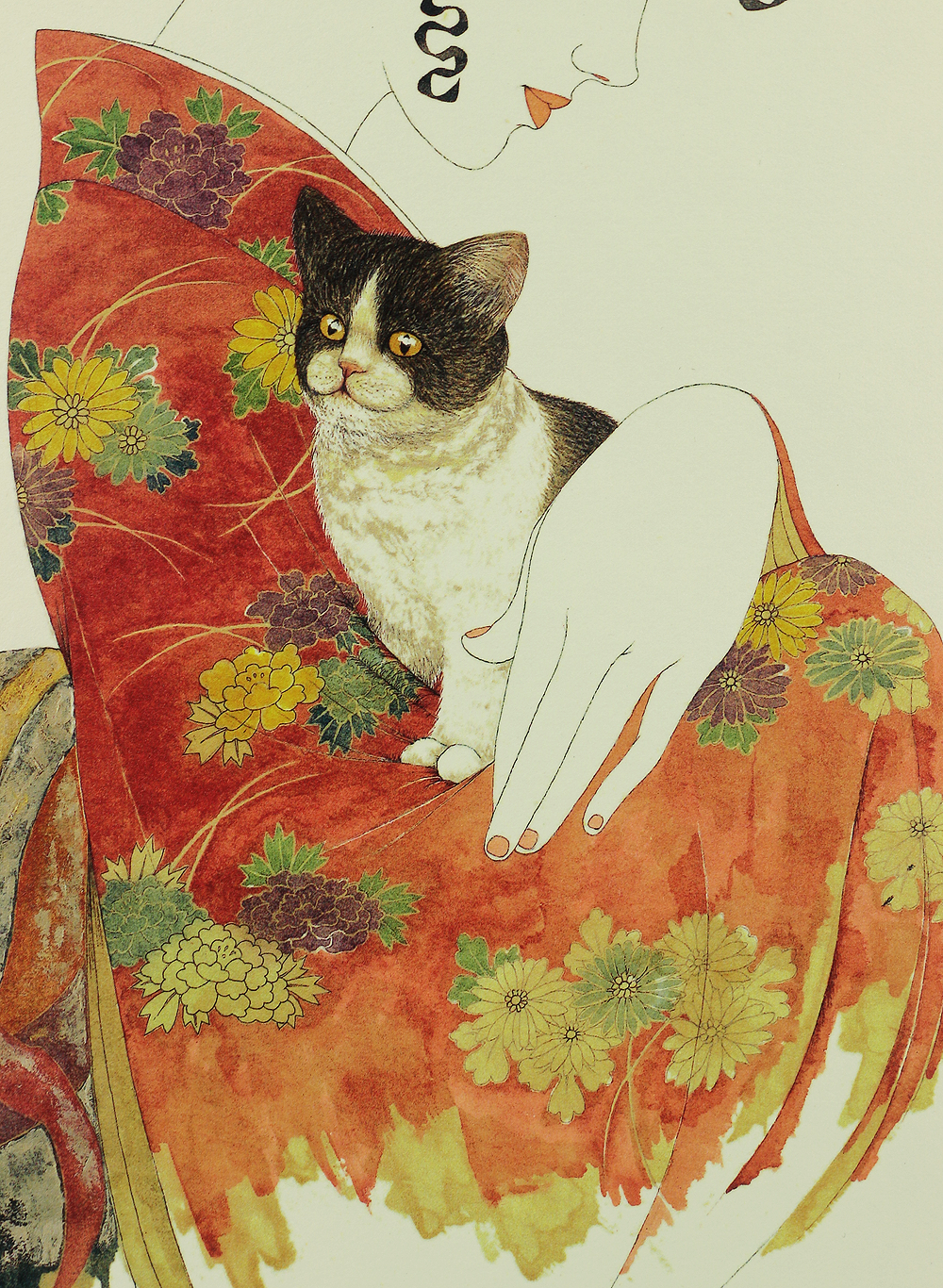 米倉斉加年 Yonekura Masakane ca 1970-90 Lithograph 'Kitten and Red