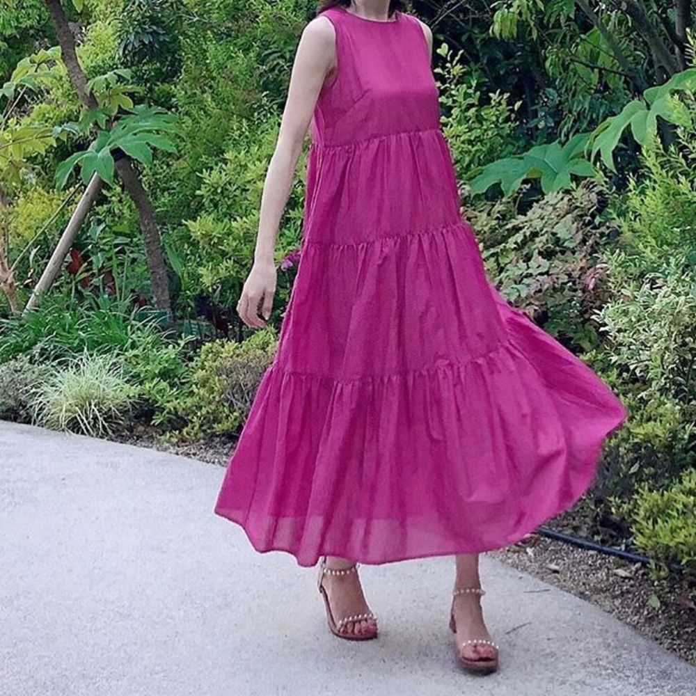 ピンク ワンピース ノースリーブ ティアード GU（ジーユー） x TSURU