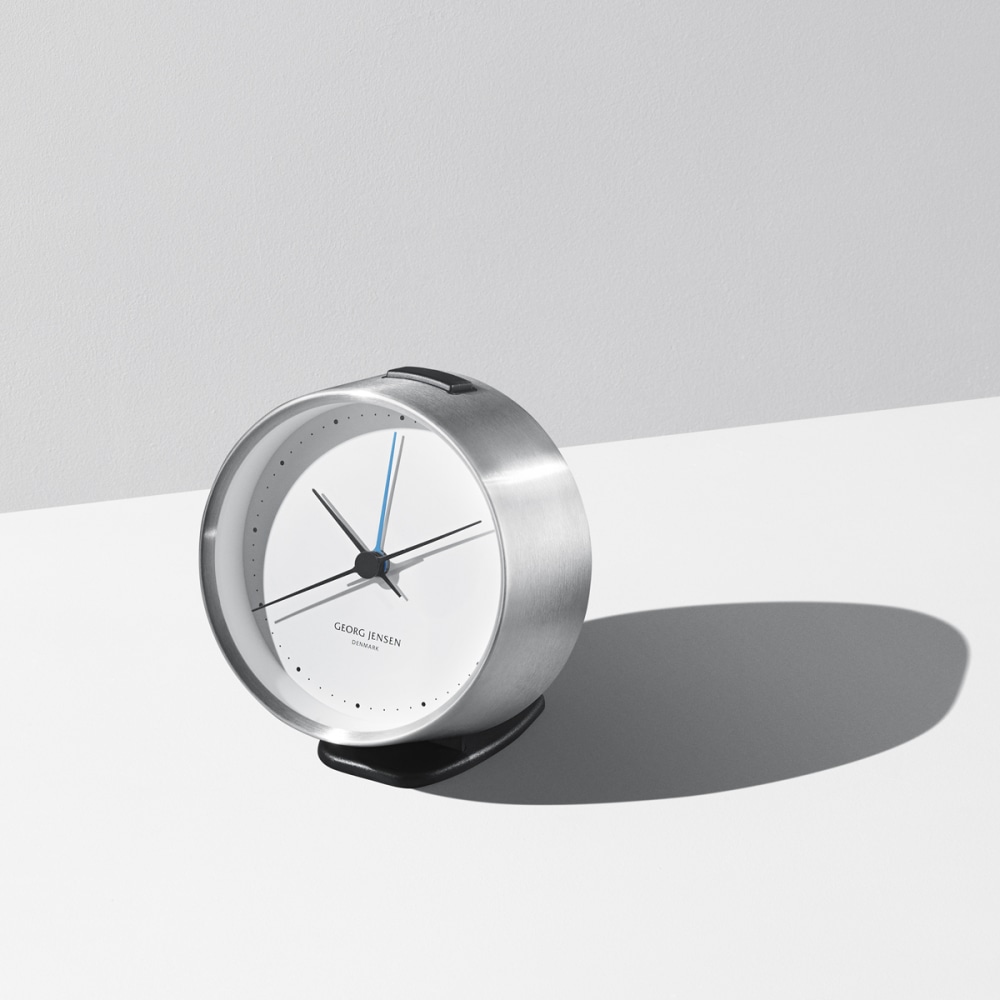HK CLOCK w. alarm, steel-white, 10 cm | Georg Jensen
