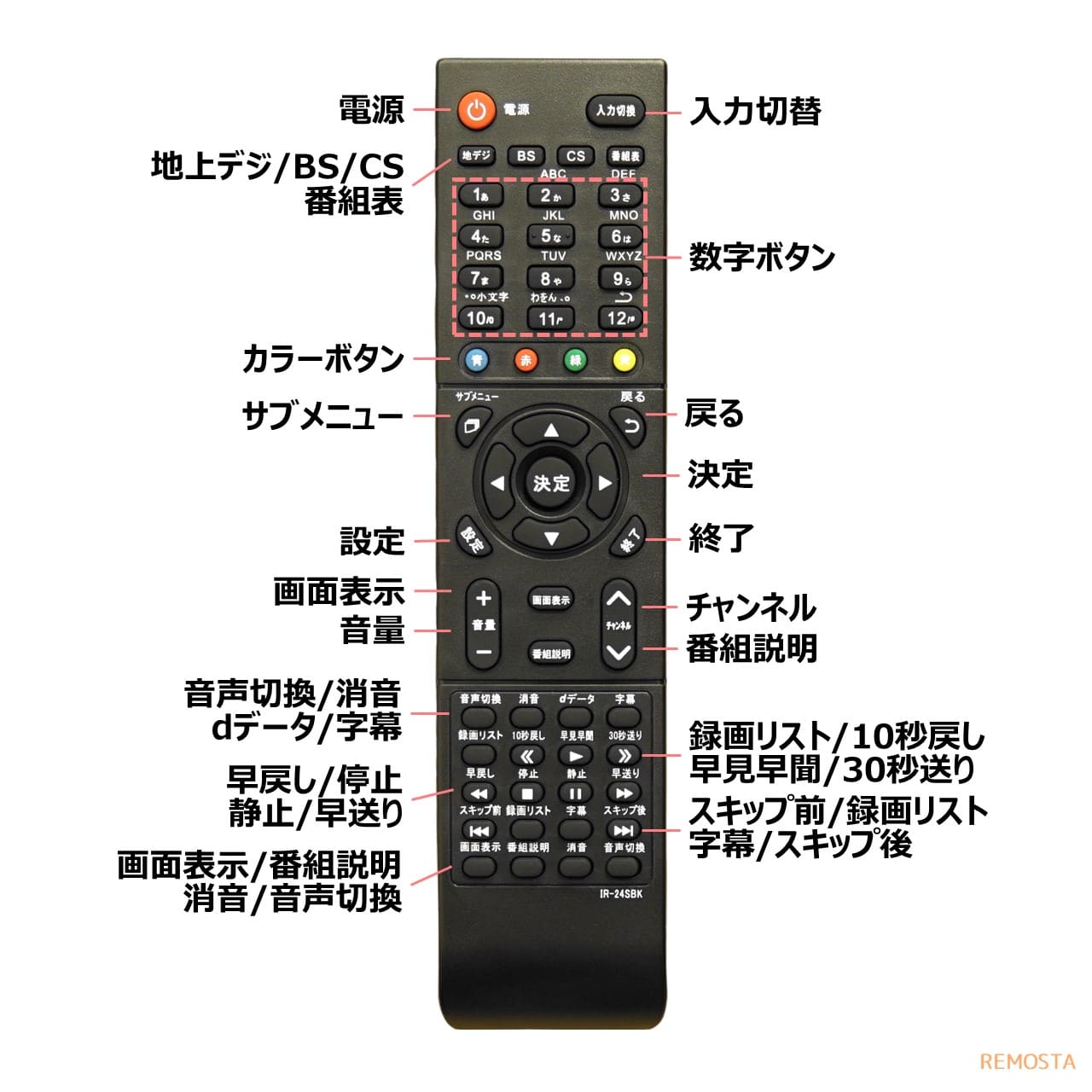 アイリー IRIE テレビ リモコン FFF- 汎用 互換 代用リモコン REMOSTA
