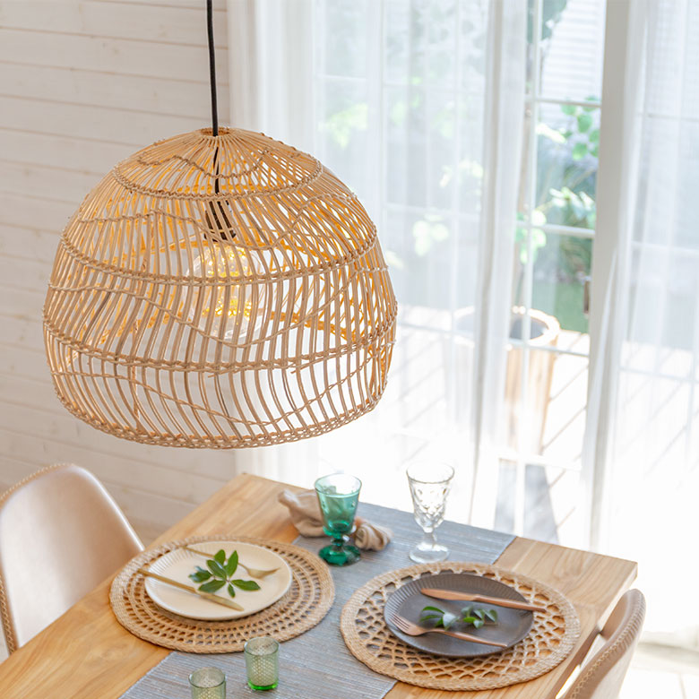 ランプシェード ペンダントライト 照明 ラタン 籐 1灯 口金E26 60W LED