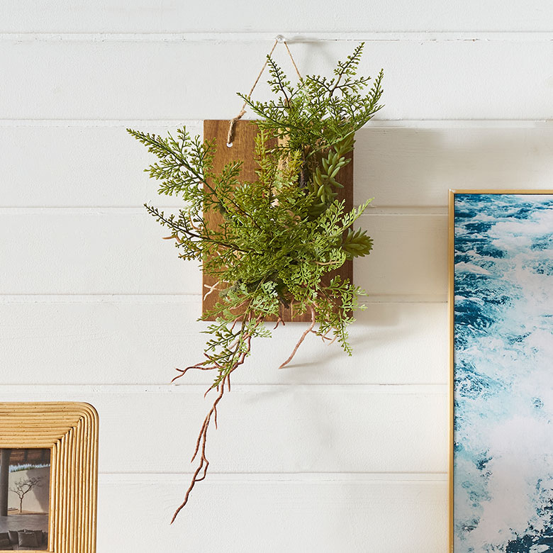 フェイクグリーン ウォールハンギング ファーン シダ アカシア 木製