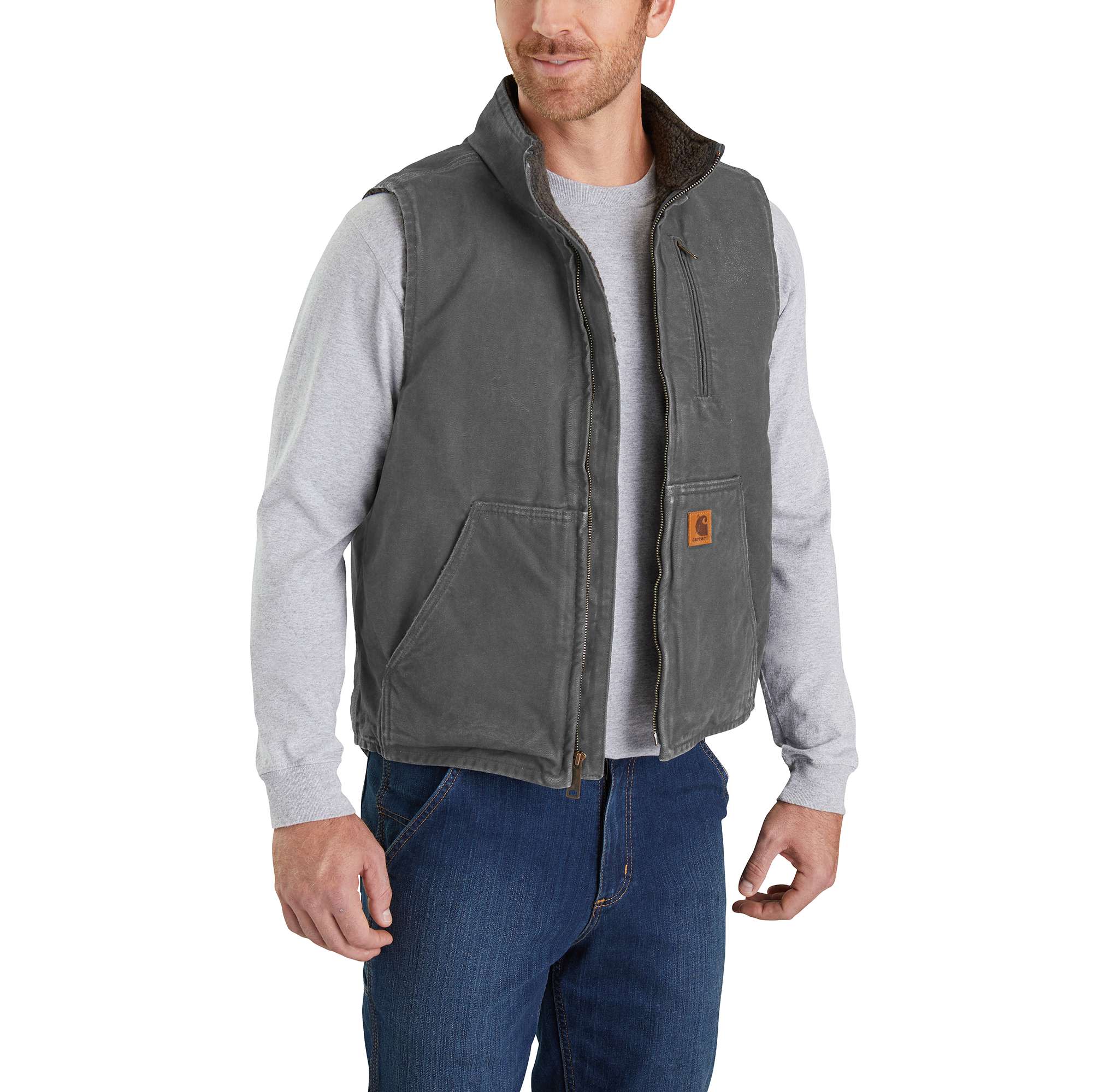 Sandstone Sherpa-Lined Mock-Neck Vest | Carhartt Reworked