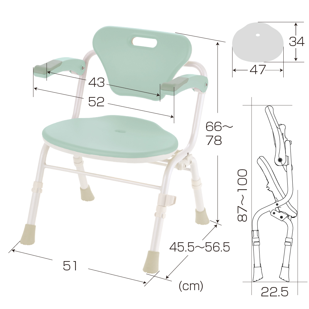 やわらかシャワーチェア クレオ折りたたみ(防カビプラス) 肘掛付520