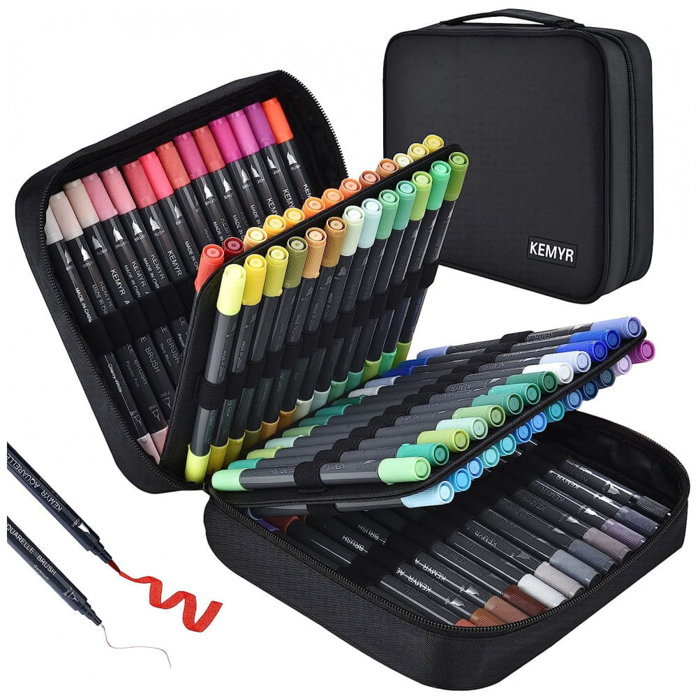 Conjunto de Canetas Artisticas 80 Cores com Ponta Fina e Ponta de