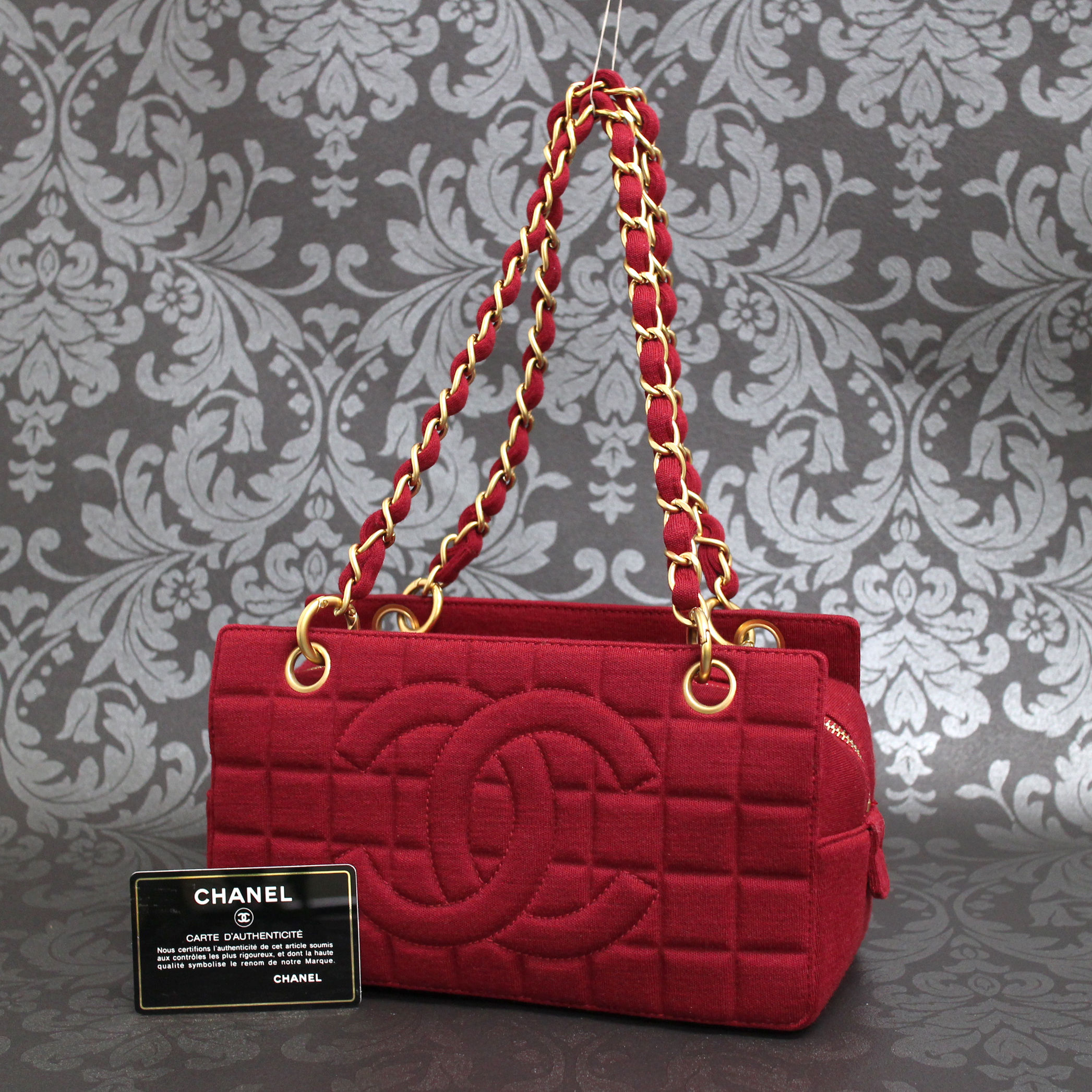 CHANEL Chocobar Cotton Red Shoulder Bag Handbag #2621 Rise-on | eBay