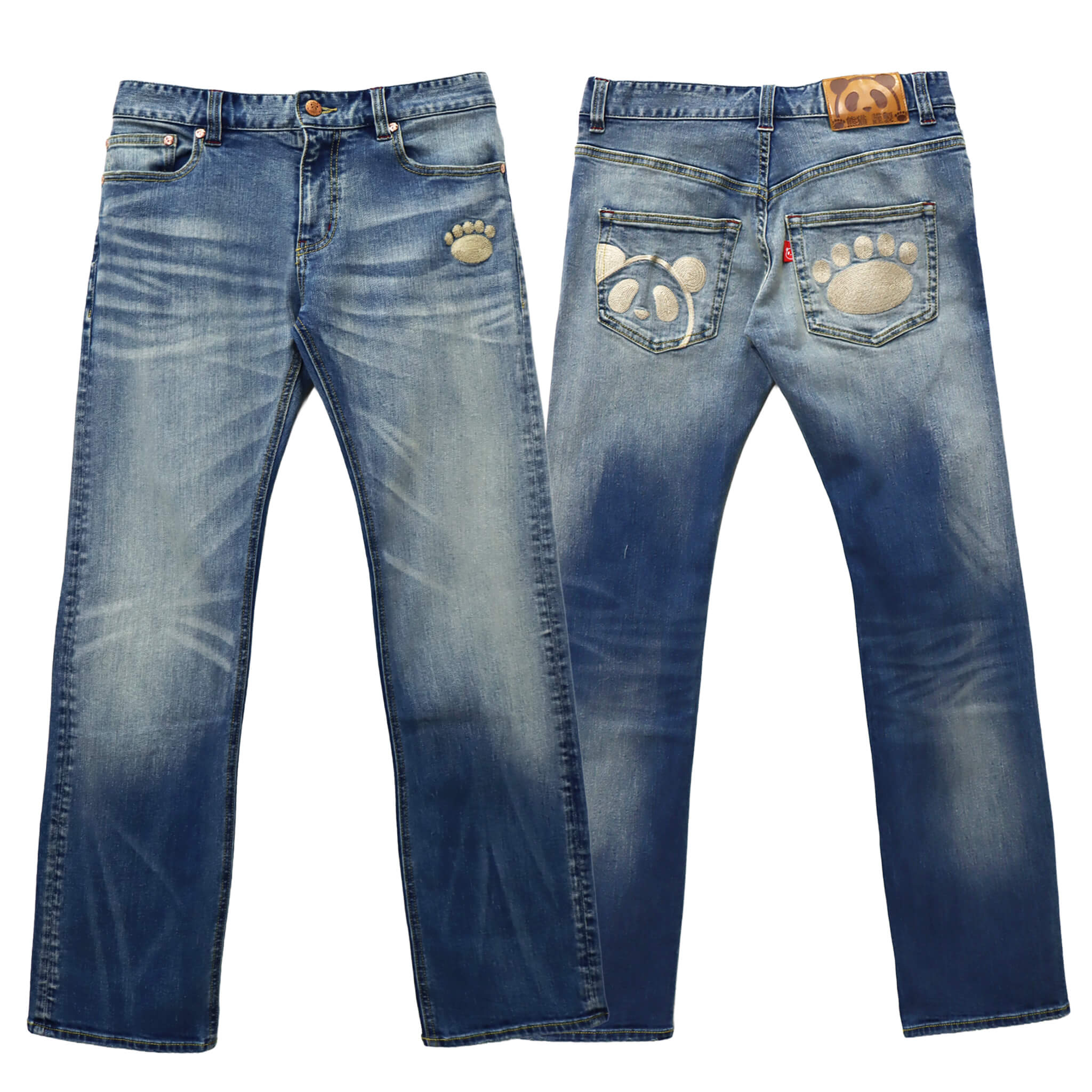 熊猫謹製 スリムストレート ストレッチ デニム パンツ(595650