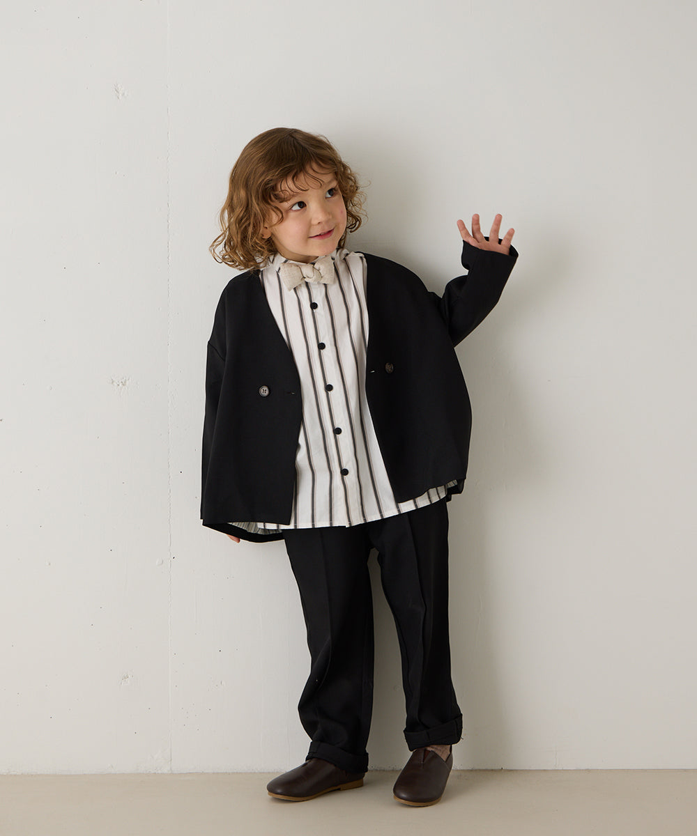ノーカラージャケットセットアップ（裏地ストライプ）