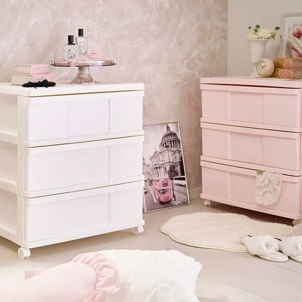 直送】ワイド収納ケース3段(ピンク)｜かわいいお姫様インテリア家具