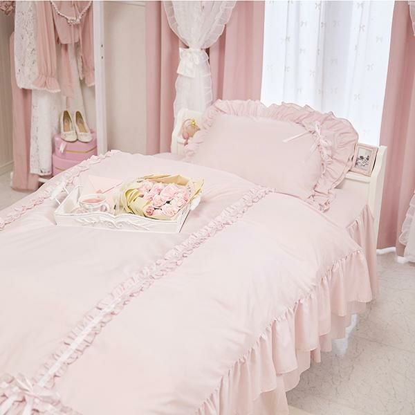 ミルフィーユリボン布団カバー3点セット(シングル・ピンク