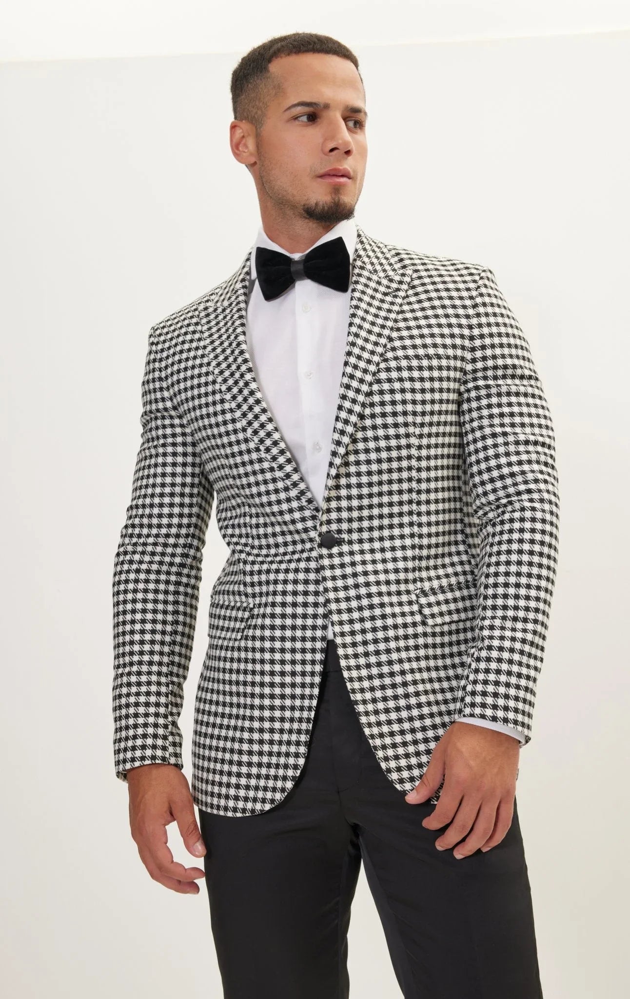 Houndstooth Weaving Peak Lapel Suit With Black Pants - Ron Tomson