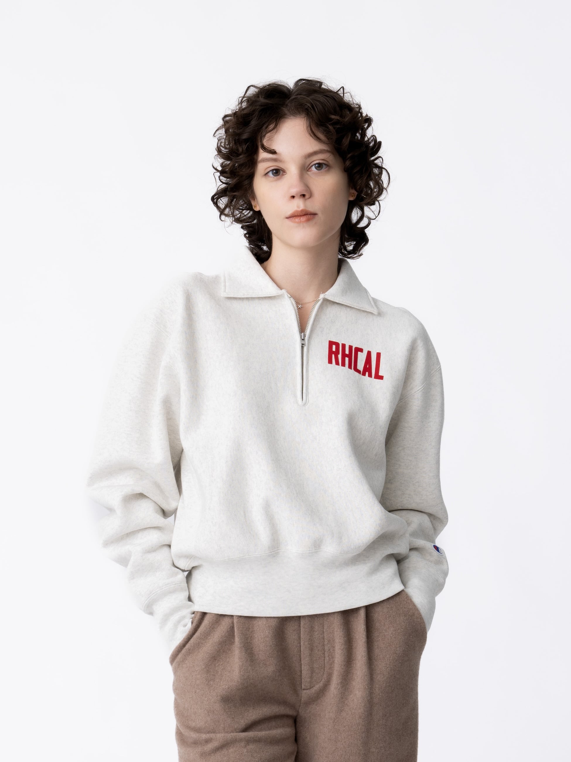 テリー フリース ハーフジップ プルオーバー（グレー/ライトグレー