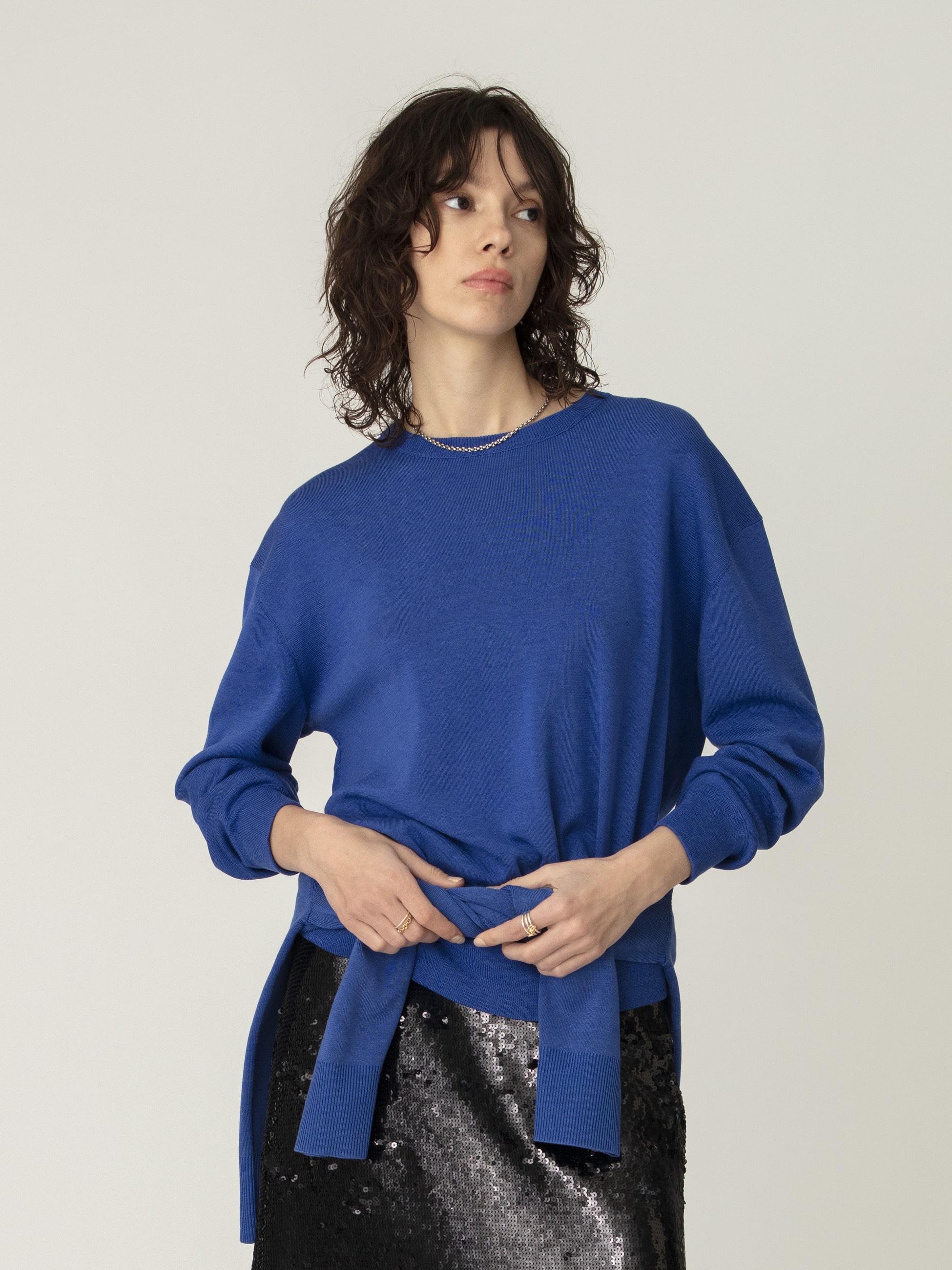 シルク コットン ハイゲージ ニット プルオーバー（イエロー/ブルー