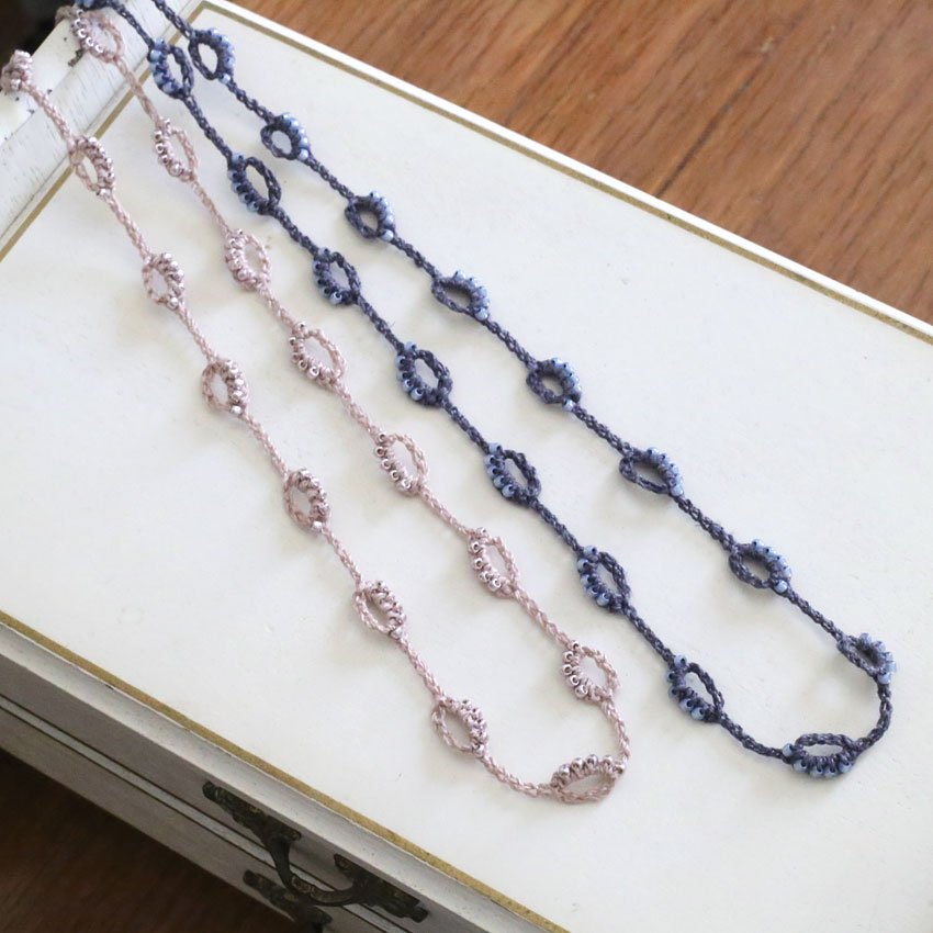 かぎ針編み無料編み図「ハーフビーズネックレス」 | かぎ針編みレシピ
