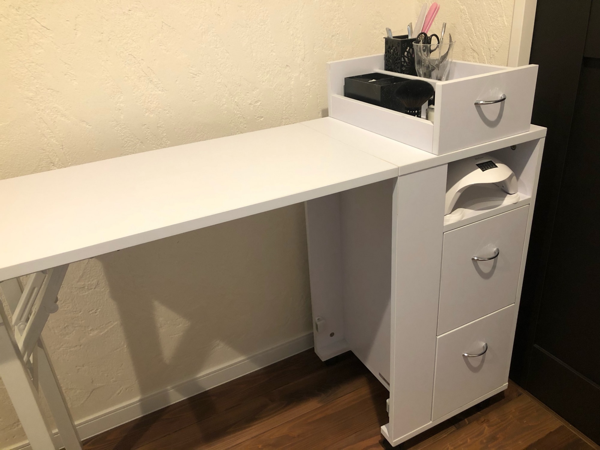 折りたたみ ネイル テーブル デスク 机 キャスター付き スリム 木製 全