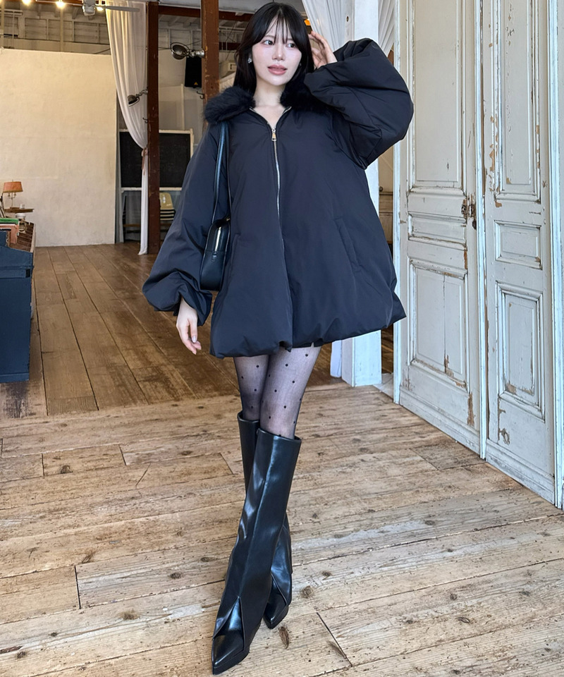 ファー付ポンチョ風パフィーコート｜ROYAL PARTY ロイヤルパーティー