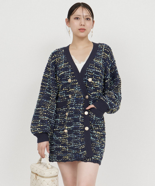 ニットツイードダブル釦ミドルカーディガン｜ROYAL PARTY ロイヤル