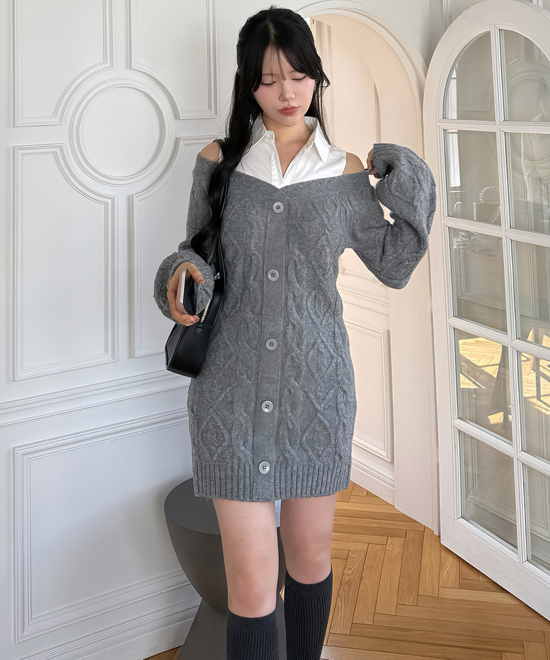 シャツドッキングケーブルニットミニワンピース｜ROYAL PARTY ロイヤル