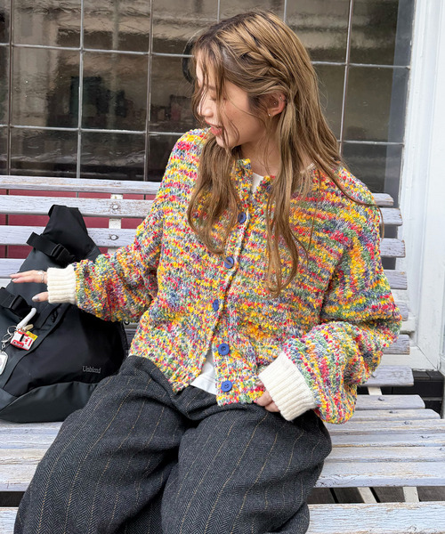 前後2WAYぽこぽこMIXヤーンニットカーデ｜DOUBLE NAME ダブルネーム