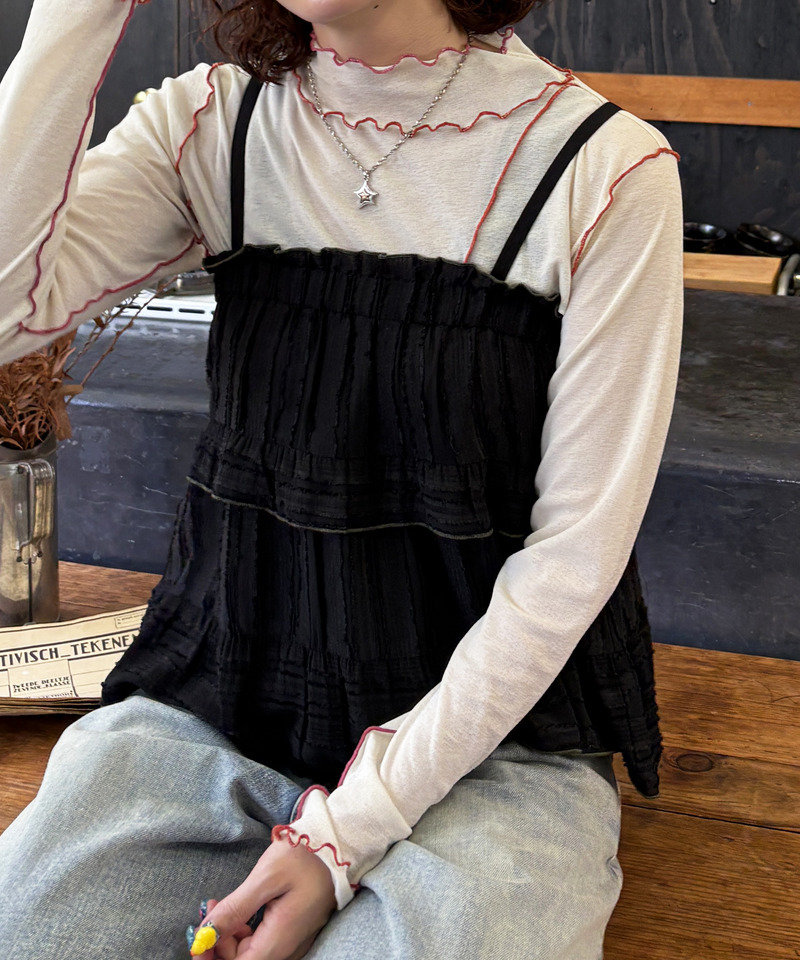 フリンジストライプギャザーキャミ｜DOUBLE NAME ダブルネーム 商品