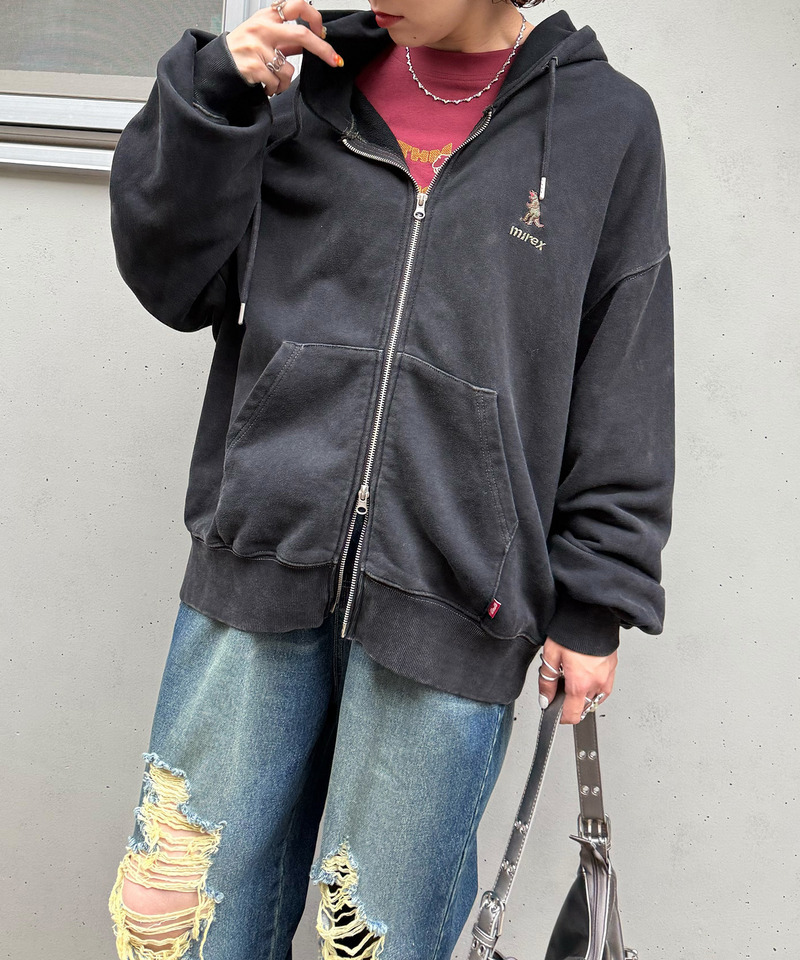 m:rex】ミニ恐竜刺しゅうフードZIPパーカー｜DOUBLE NAME ダブルネーム