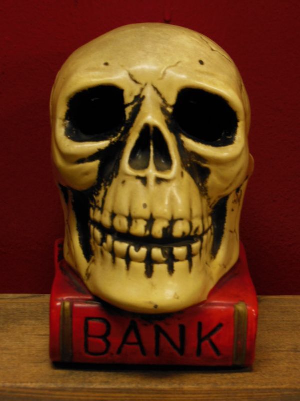 1950'S〜 SKULL ON BOOK BANK ヴィンテージ陶器製スカル骸骨貯金箱1