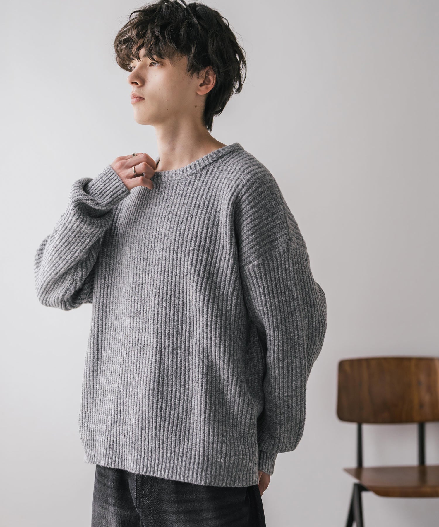 オーバーサイズ畦編みクルーネック長袖ニットセーター 14552 – Rocky