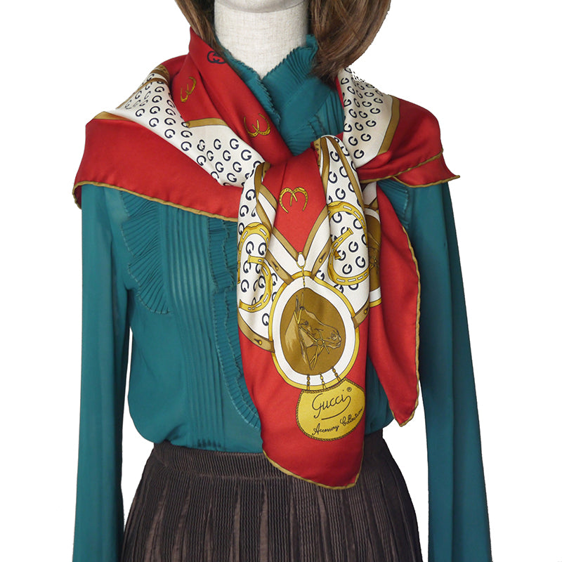 OLD Gucci 80sシルクスカーフ（赤/ホースシュー柄） – Vintage Shop Rococo