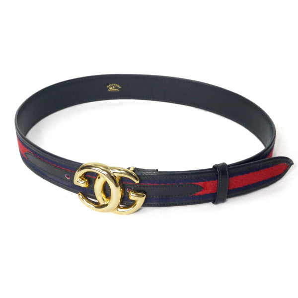OLD Gucci シェリーラインGGバックルレザーベルト（青） – Vintage