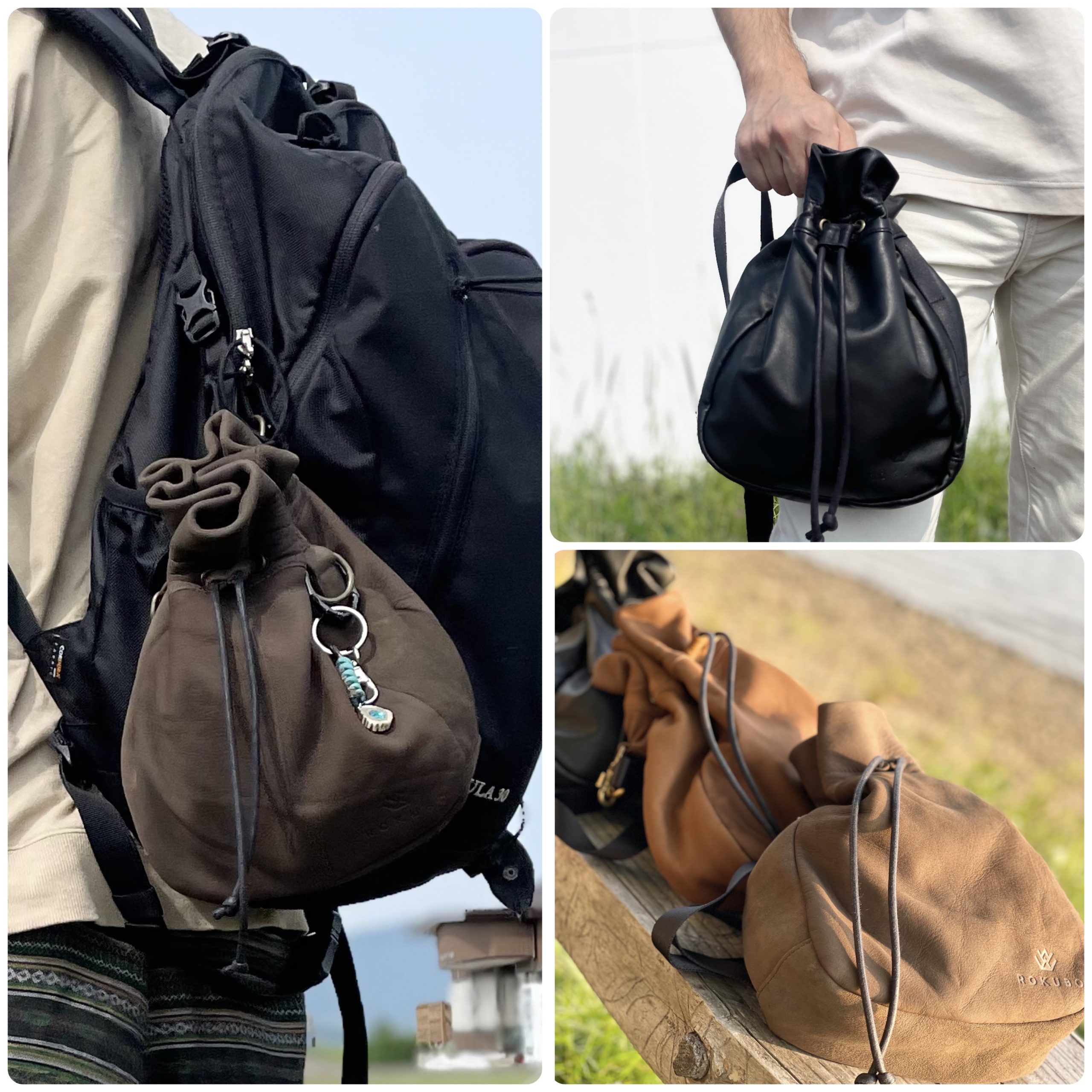 エゾ鹿革の巾着ミニショルダーバッグ - ROKUBO( ロクボー ) 北海道