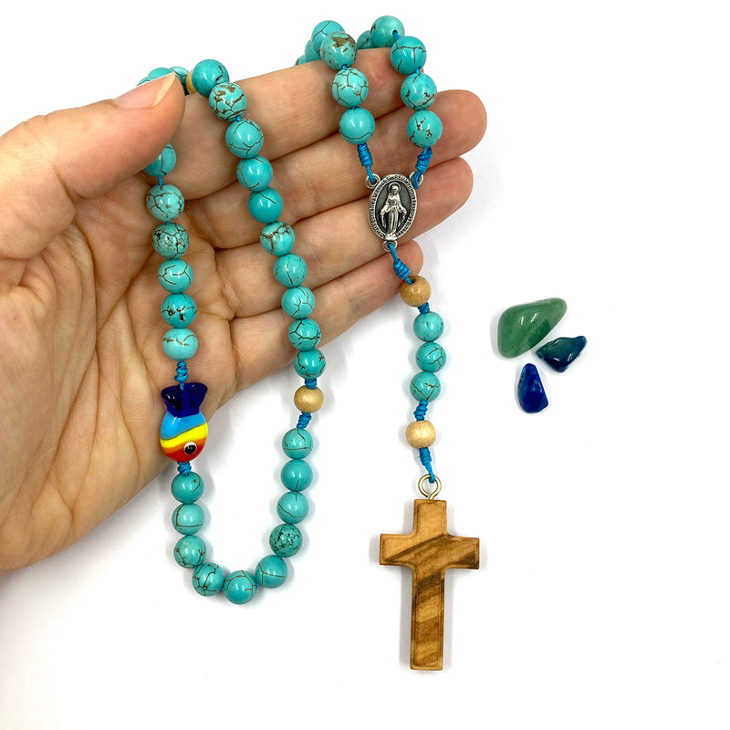Schöner Design-Rosenkranz, Türkis + Fischperle » rosenkranz-shop