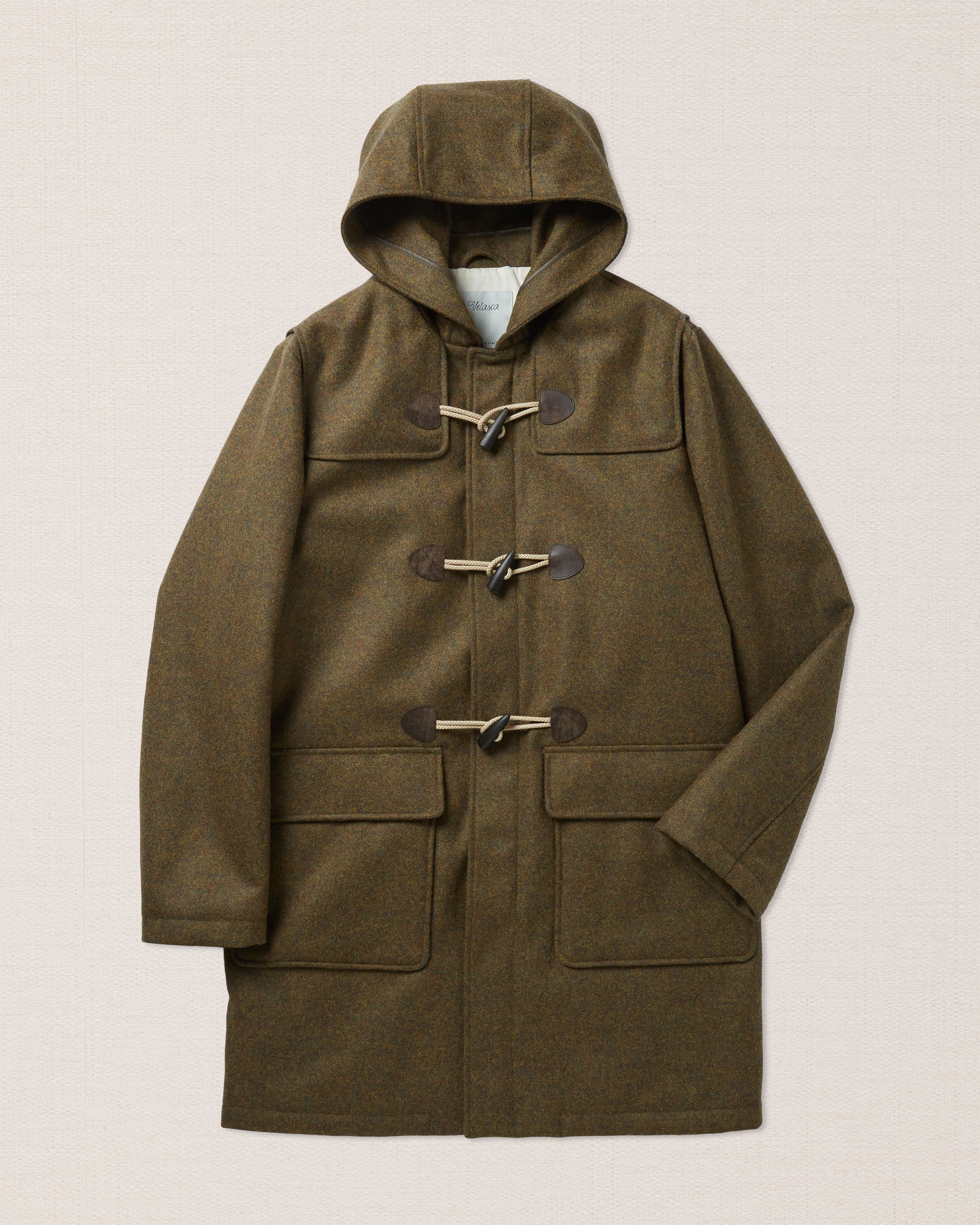 Green mélange wool duffle coat, Made in Italy | Velasca