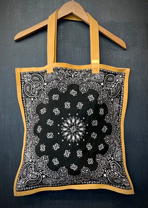 RTH SIMPLE TOTE - CLASSIC BANDANA - BLACK w/ NATURAL SPLIT SUEDE TRIM