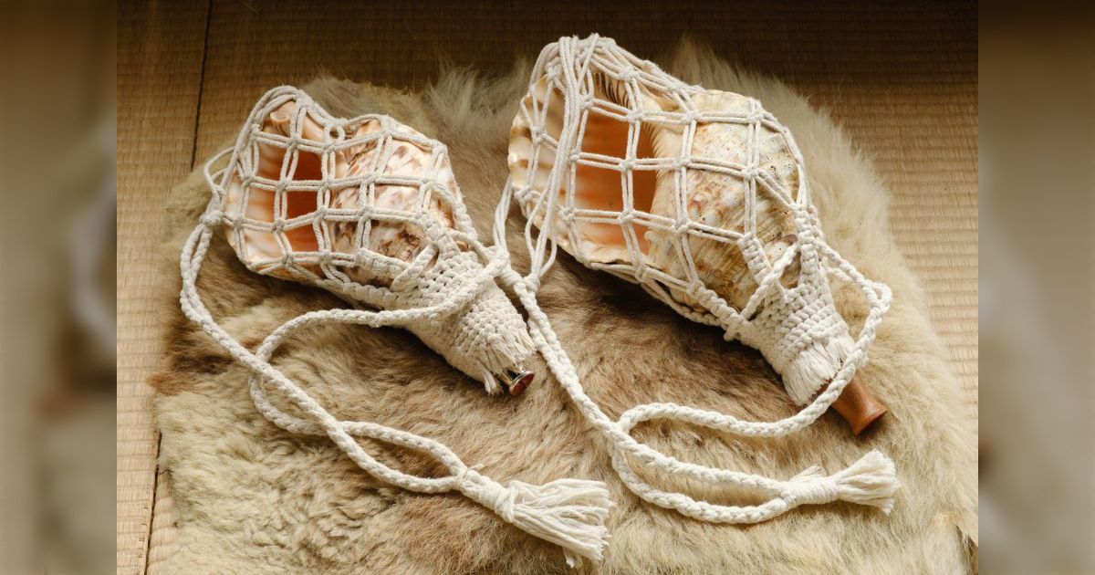 突然ですが、法螺貝を入れる網袋の作り方を実演します」七宝結びなど