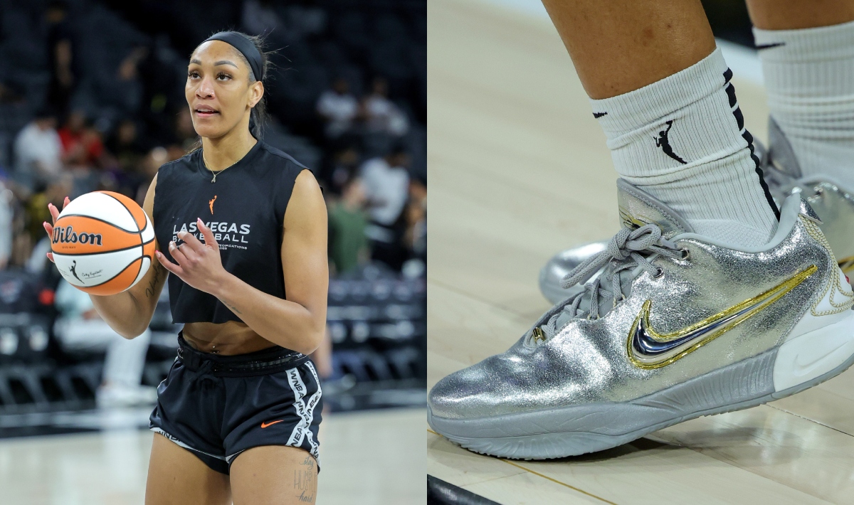 A'ja Wilson Shines In Metallic LeBron Sneakers for Las Vegas Aces
