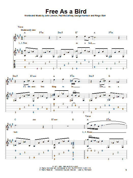 Free As A Bird by The Beatles Sheet Music for Solo Guitar at Sheet