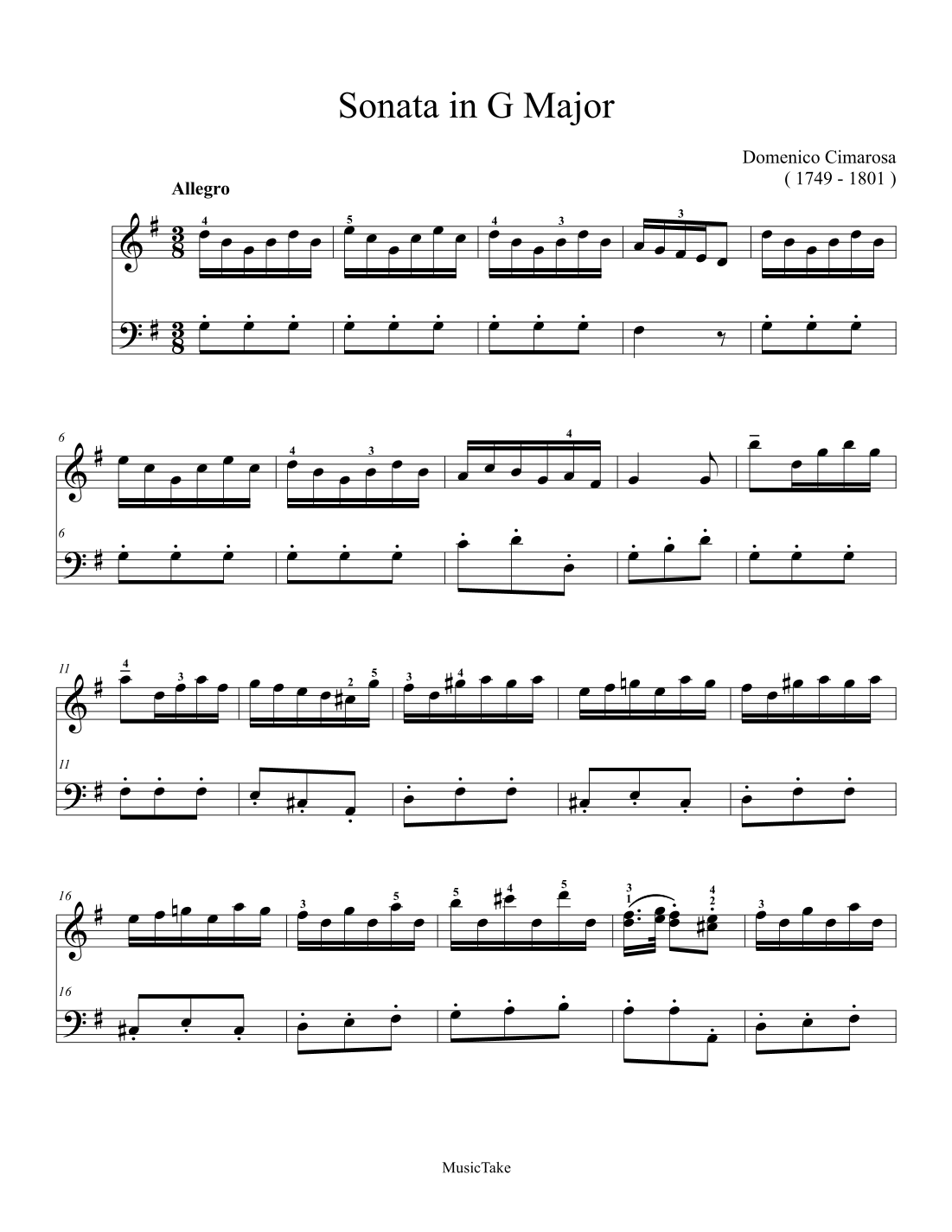 Cimarosa Sonata in G Major (arr. Ben Choupak) by D. Cimarosa Sheet