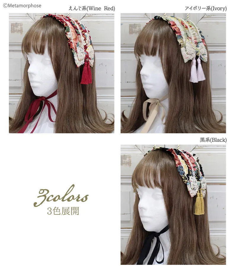 タッセル付きヘッドドレス（花と扇の和柄） | metamorphose temps de