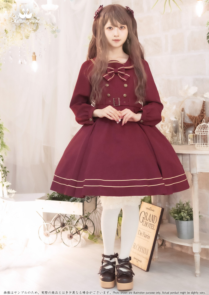 No.813 長袖セーラーワンピース えんじ(Bordeaux) | metamorphose