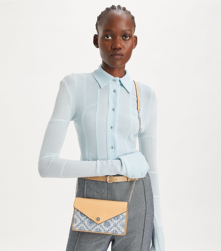 T Monogram Denim Envelope Crossbody: Women's Designer Mini Bags
