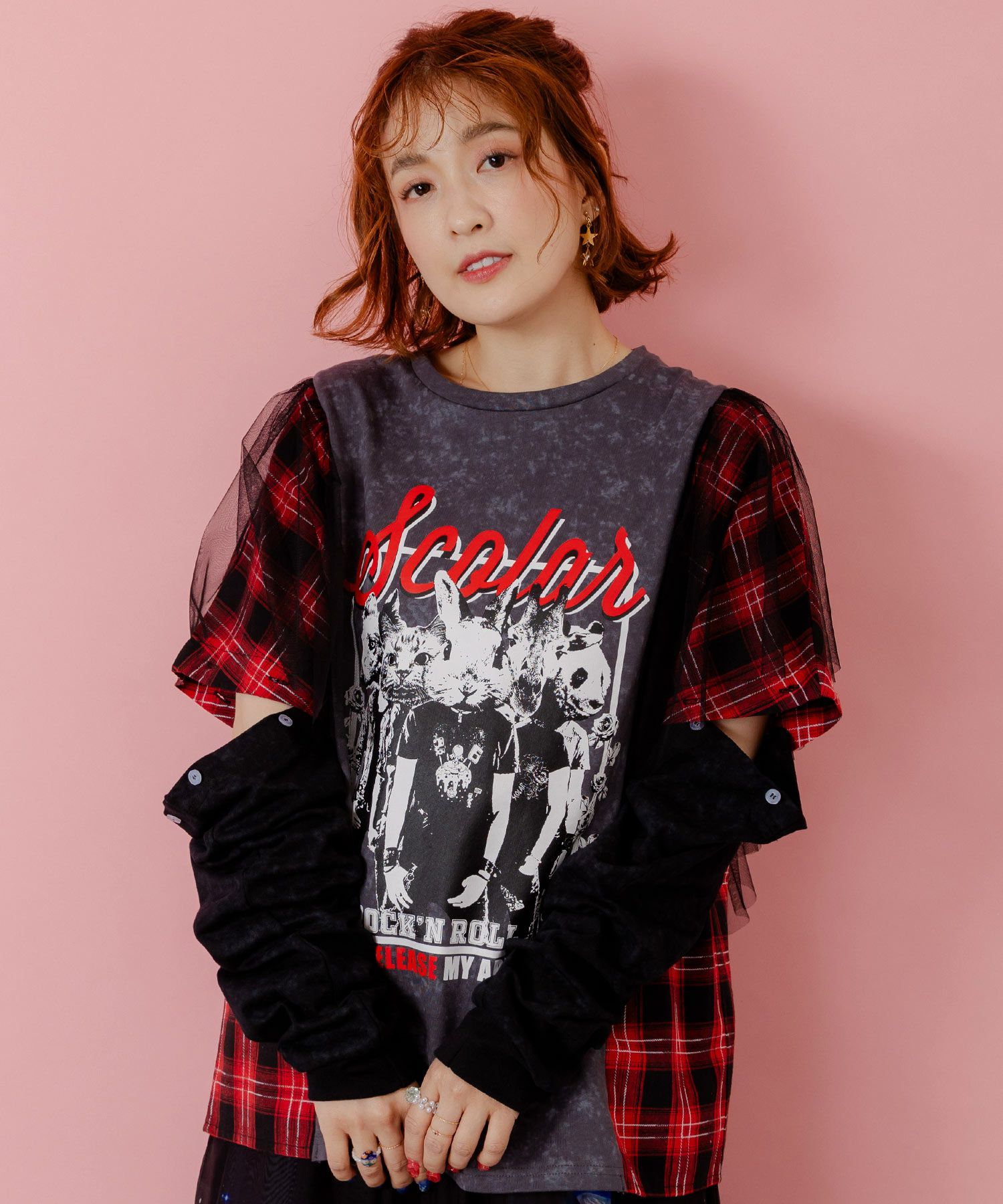 153633：ロックなアニマル柄 異素材切替2WAYロンTの通販-ScoLar