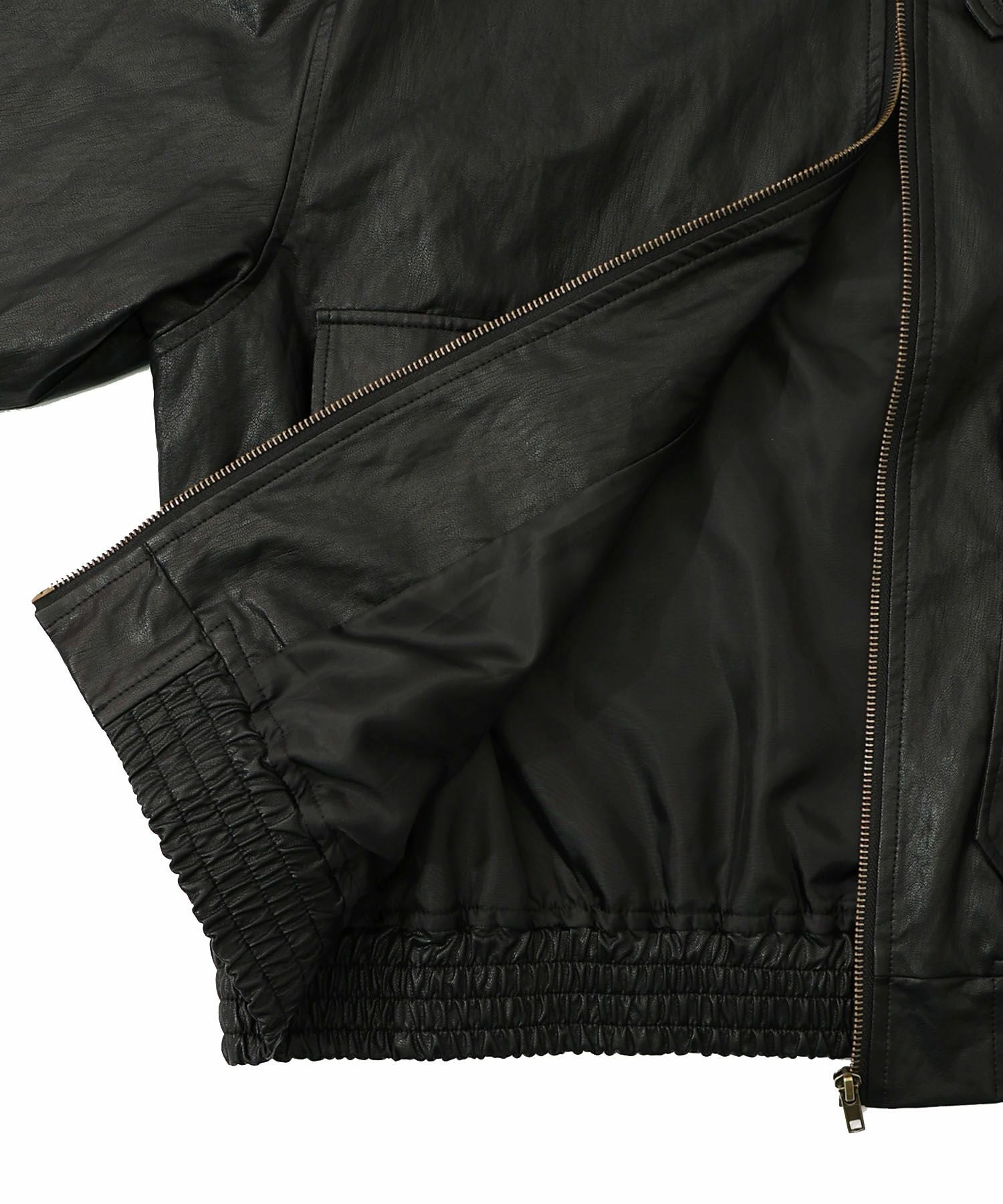 153771：ネコ刺繍フェイクレザー×裏地ブルゾンの通販-ScoLar