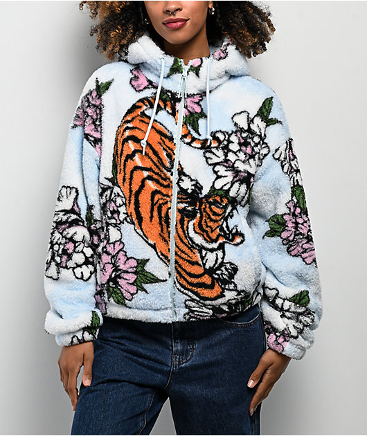 Ninth Hall Aven Tiger Cherry White & Blue Sherpa Zip Hoodie | Zumiez