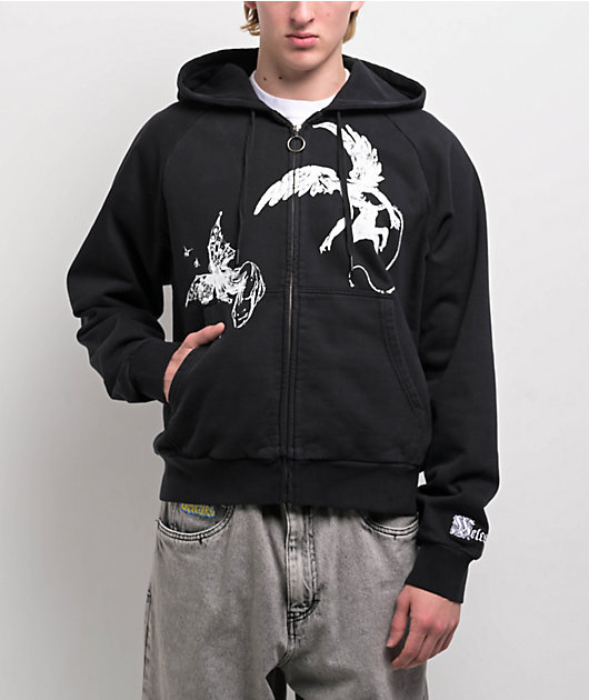 Welcome Duality Black Wash Crop Zip Hoodie | Zumiez
