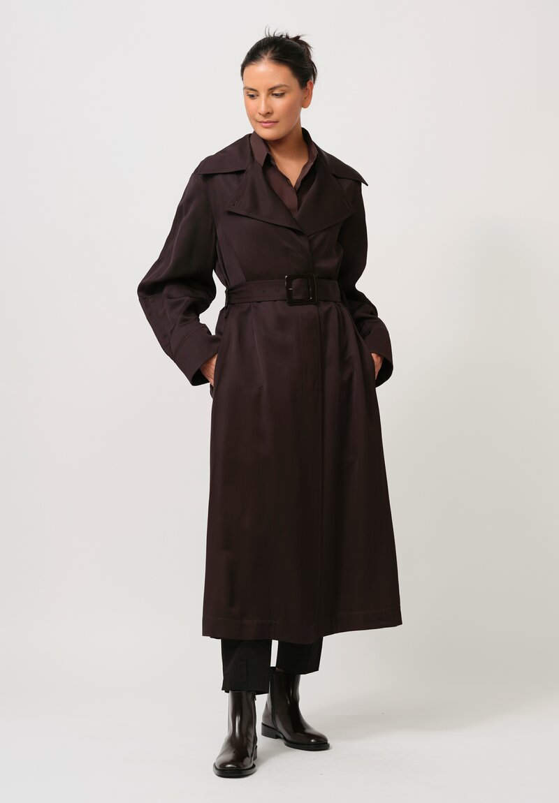 Jil Sander Long Belted Trench Coat in Ganache Brown | Santa Fe Dry